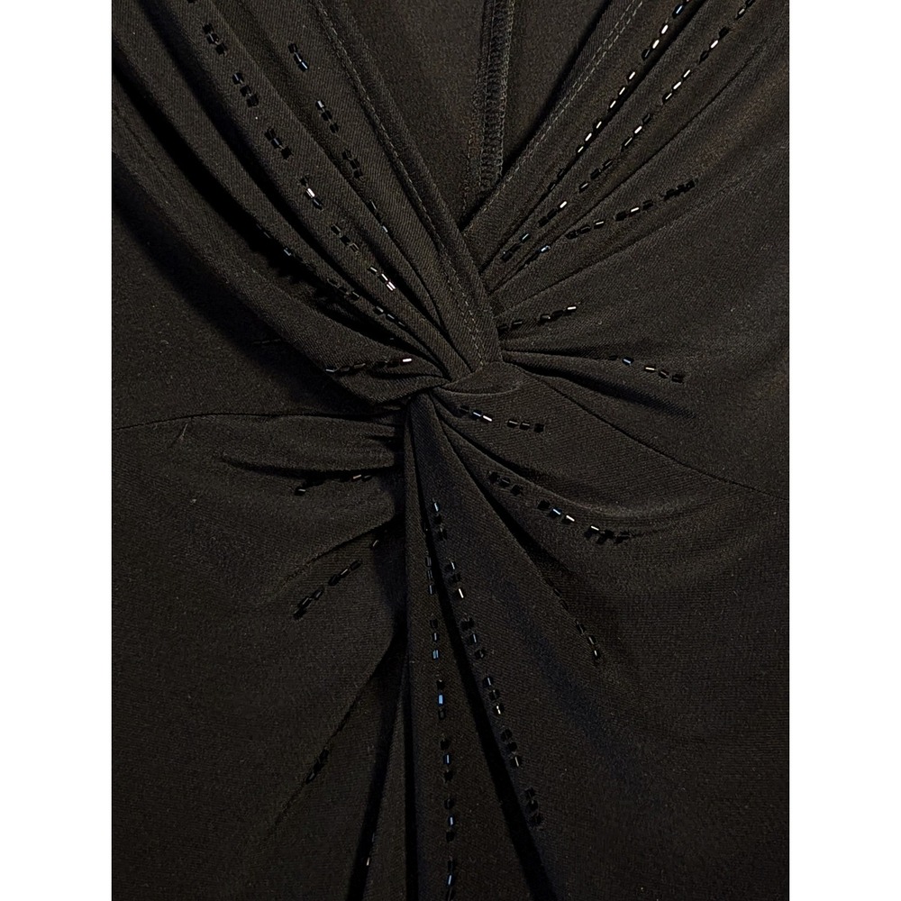 6 Womens Black 3/4 Sleeve Gathered Fit Flare V- Neck Dress Evan Picone - Picture 4 of 6